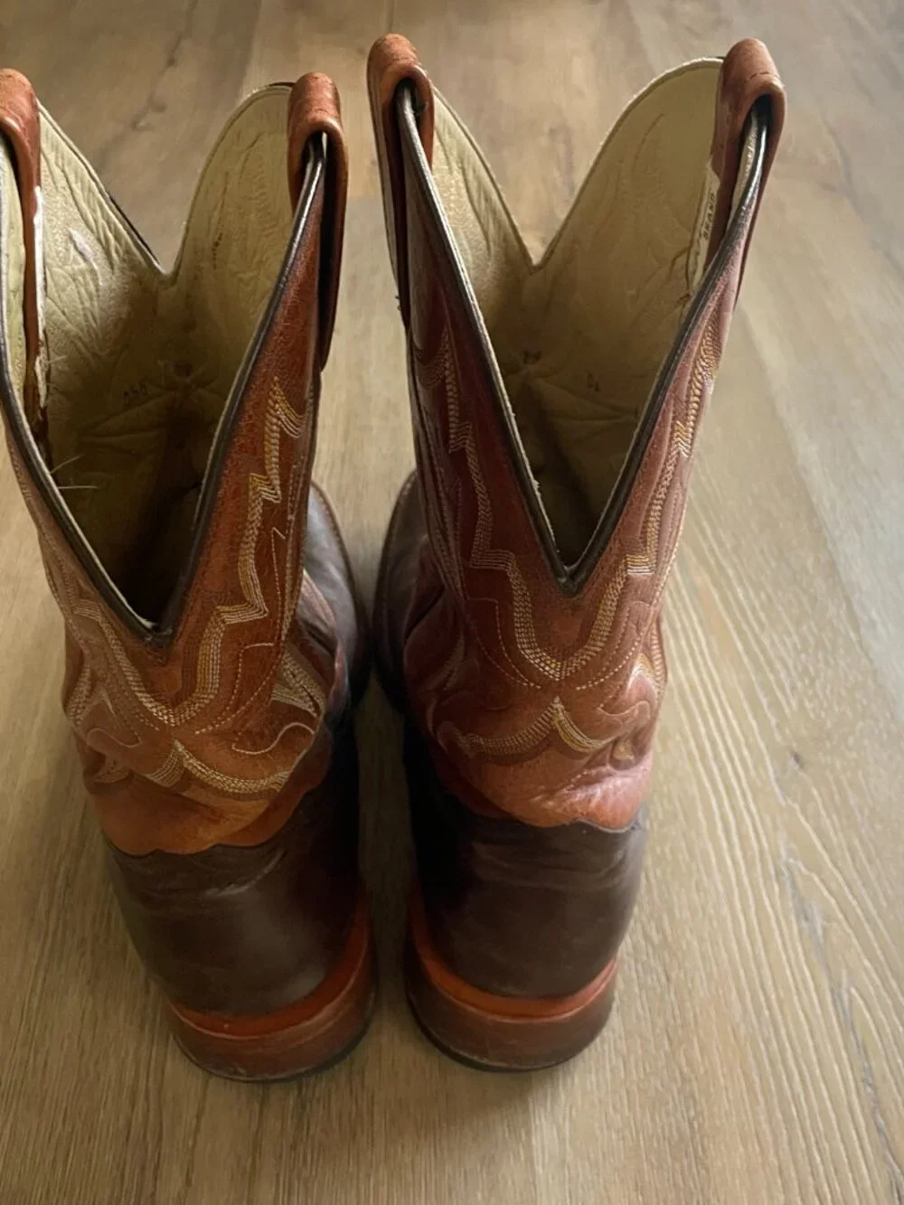 John B Stetson Men's 11B Leather Western Embroidered Calf Boots Brown!
